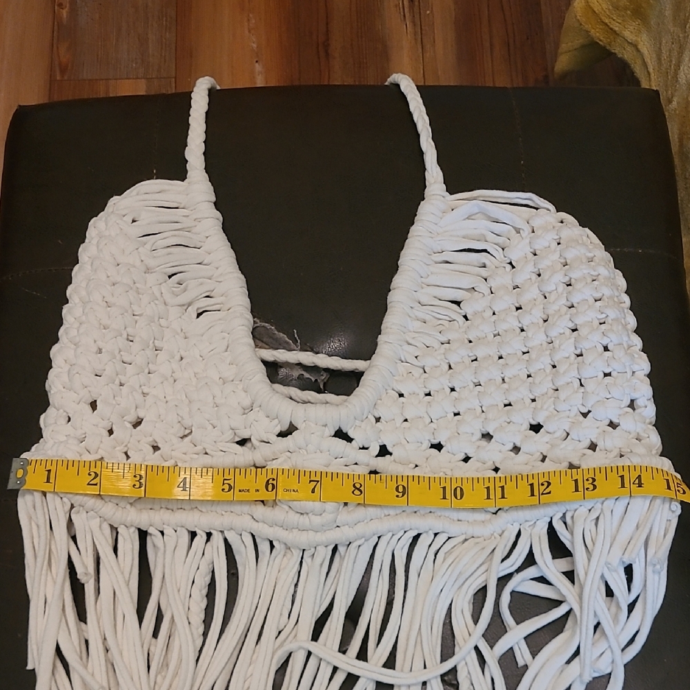 White Crochet Fringe Crop Top